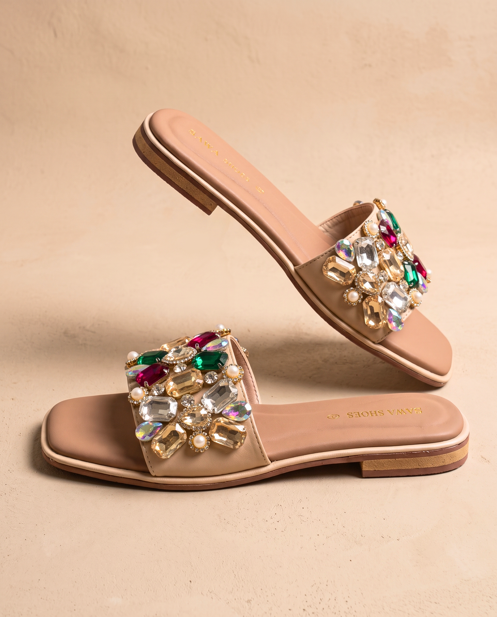 Jeweled Nude Slide Sandals 600 ML
