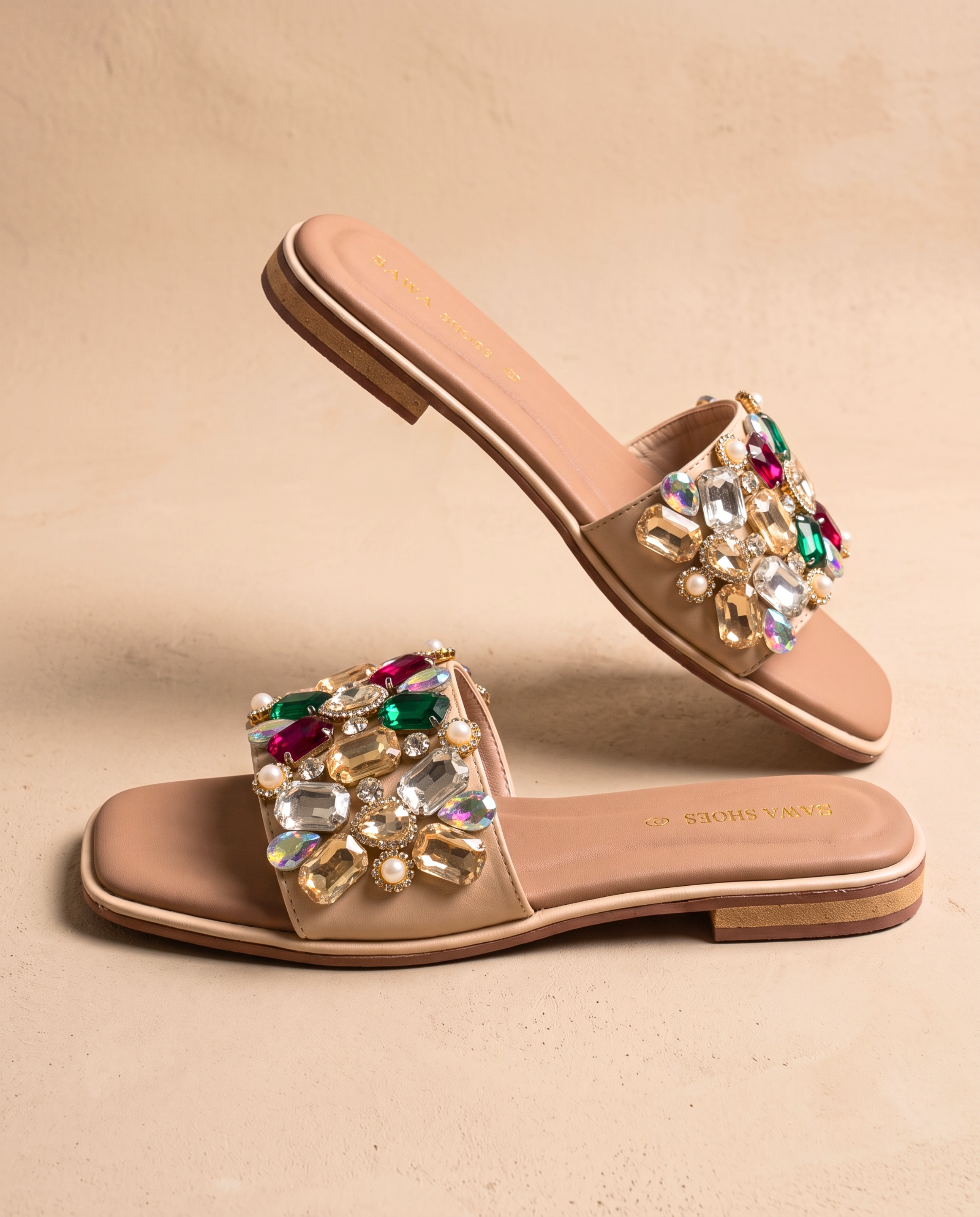 Jeweled Nude Slide Sandals 600 ML