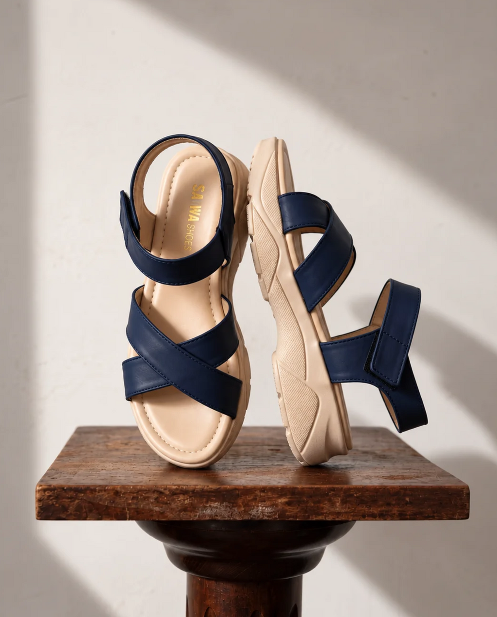 Navy Strapy Sport Platform Sandals 406 bl