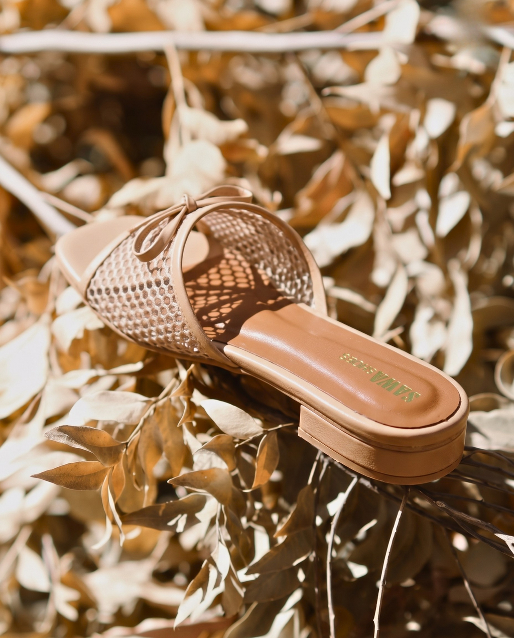 Nude Open-Toe Mesh Bow Mules 6221 F
