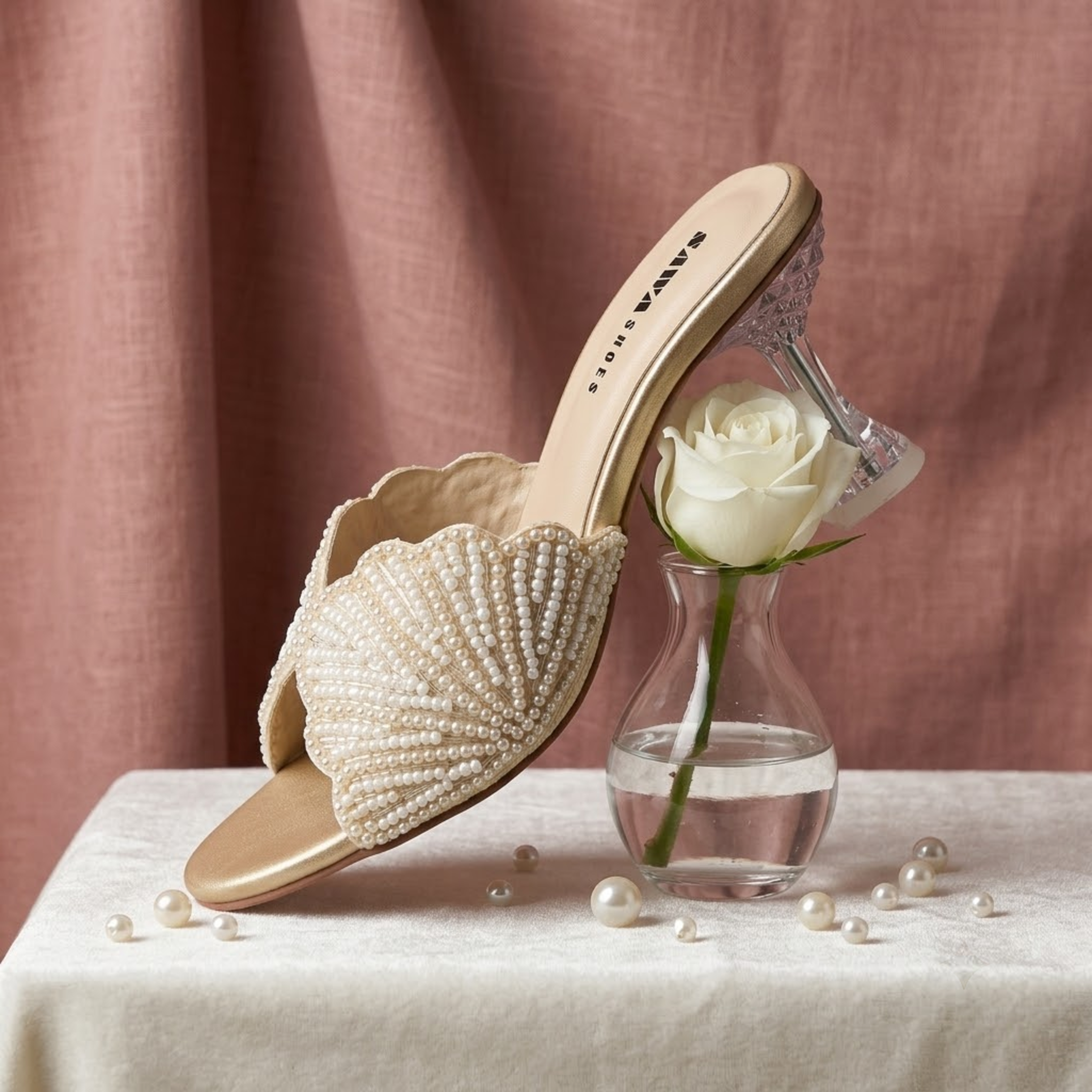 Pearl Shell Crystal Heels 547 F