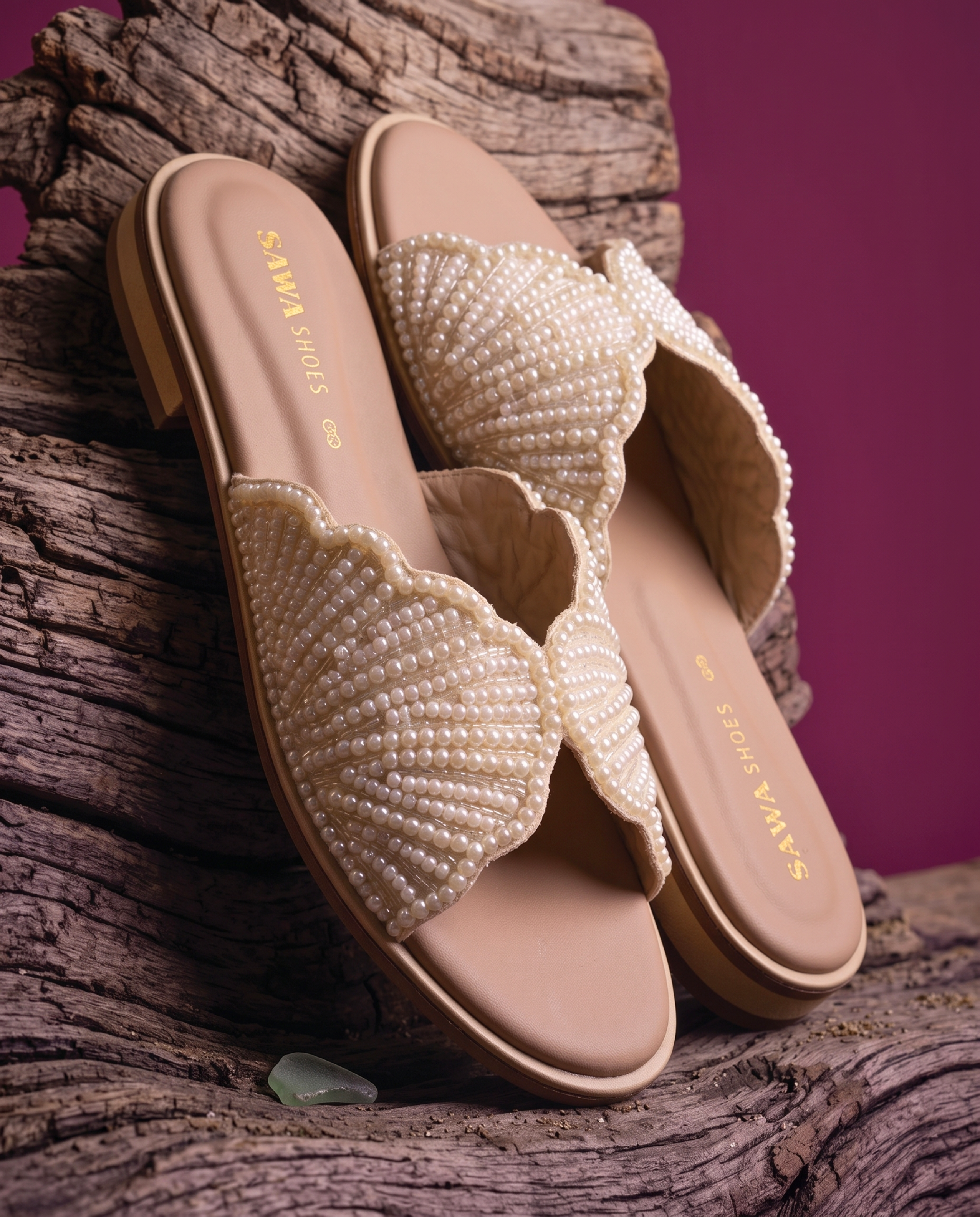 Pearl shell slide sandals 635 P