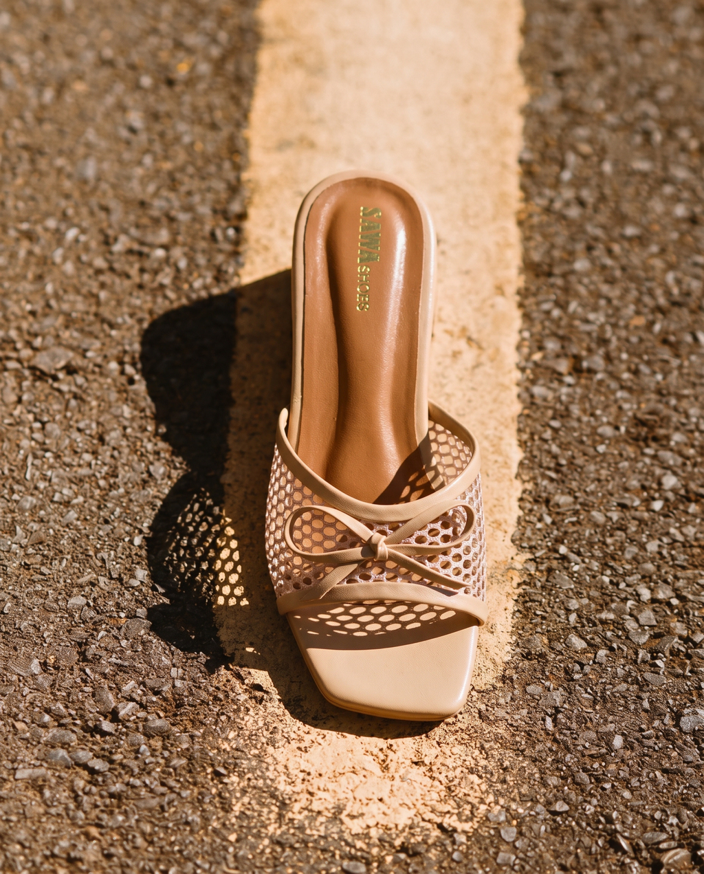 Nude Open-Toe Mesh Bow Mules 6221 F