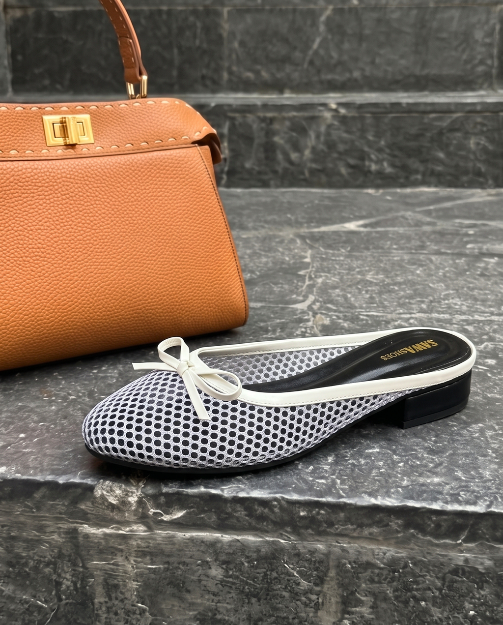 Mesh Bow Flat Mules 6729 W