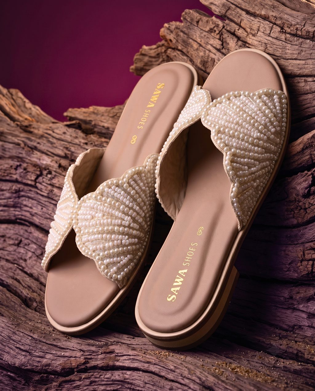 Pearl shell slide sandals 635 P