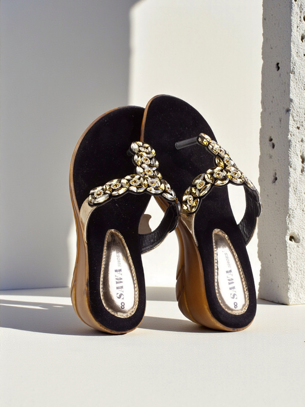 BLACK FANCY WEDGES 417 BK