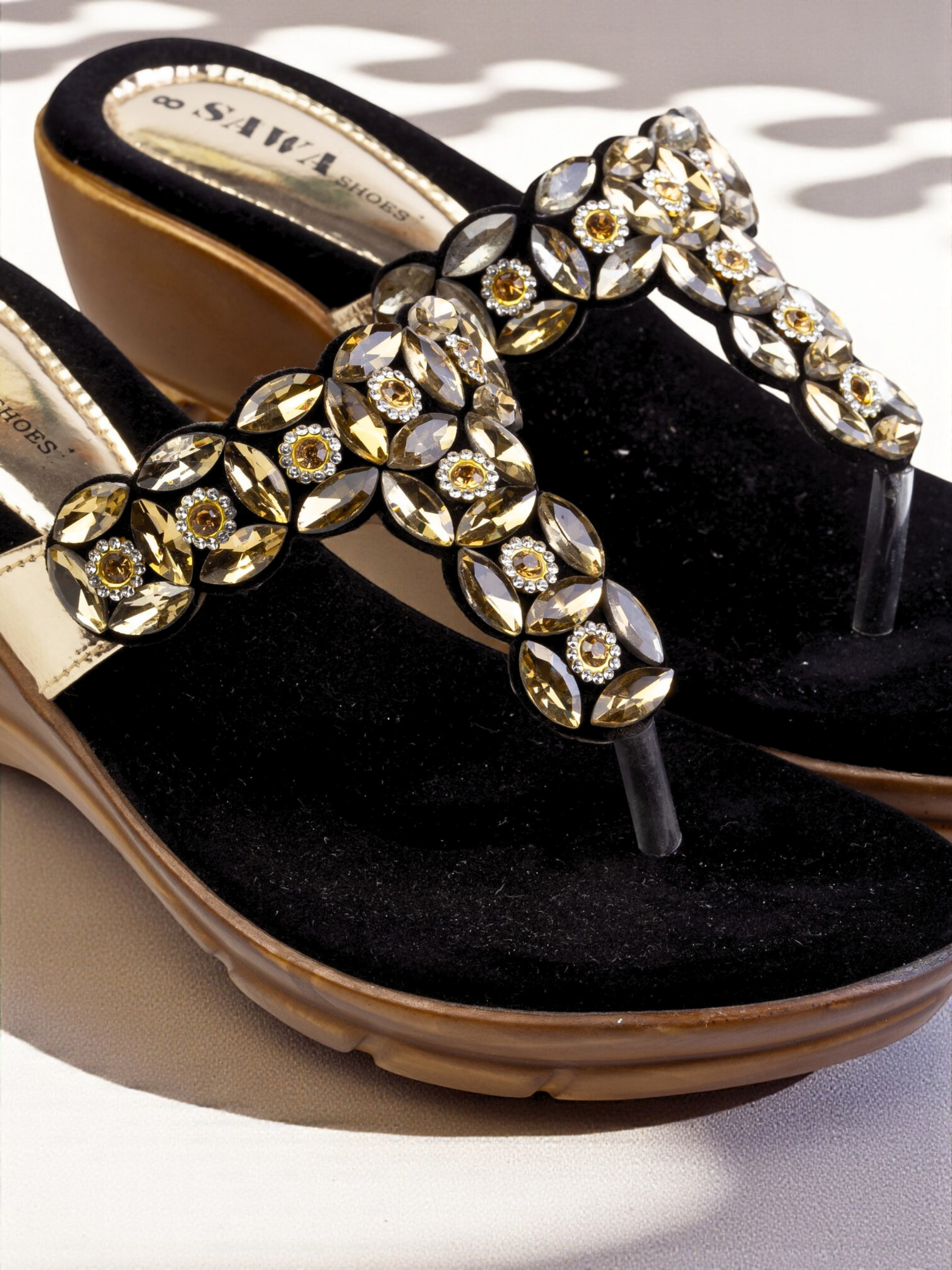 BLACK FANCY WEDGES 417 BK