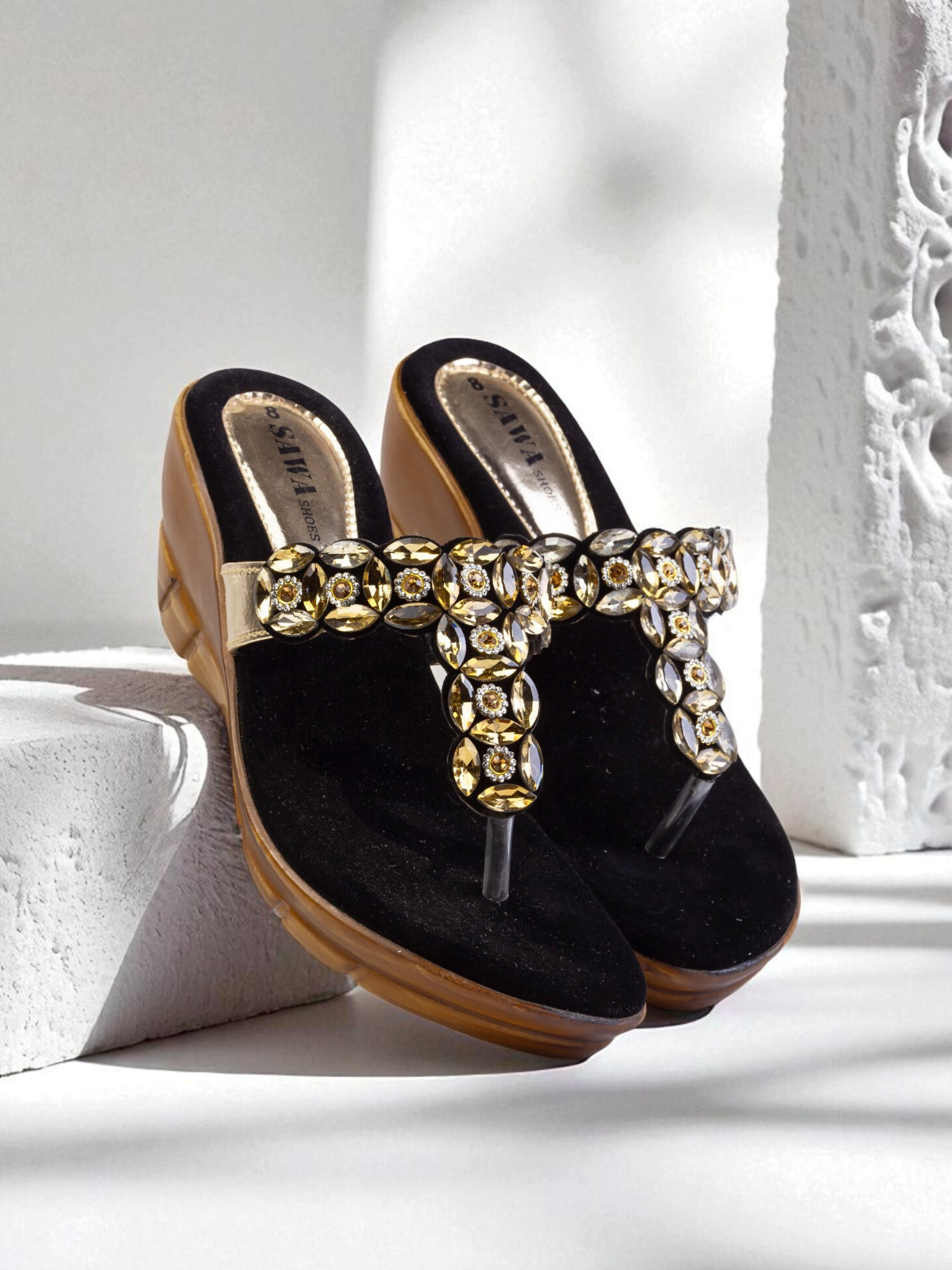 BLACK FANCY WEDGES 417 BK