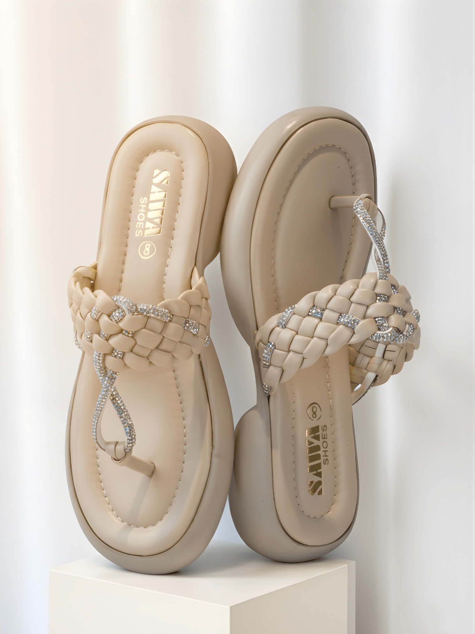 BEIGE BRAIDED SLIPPERS 432 F - Sawa.pkWomen footwear shoes affordable