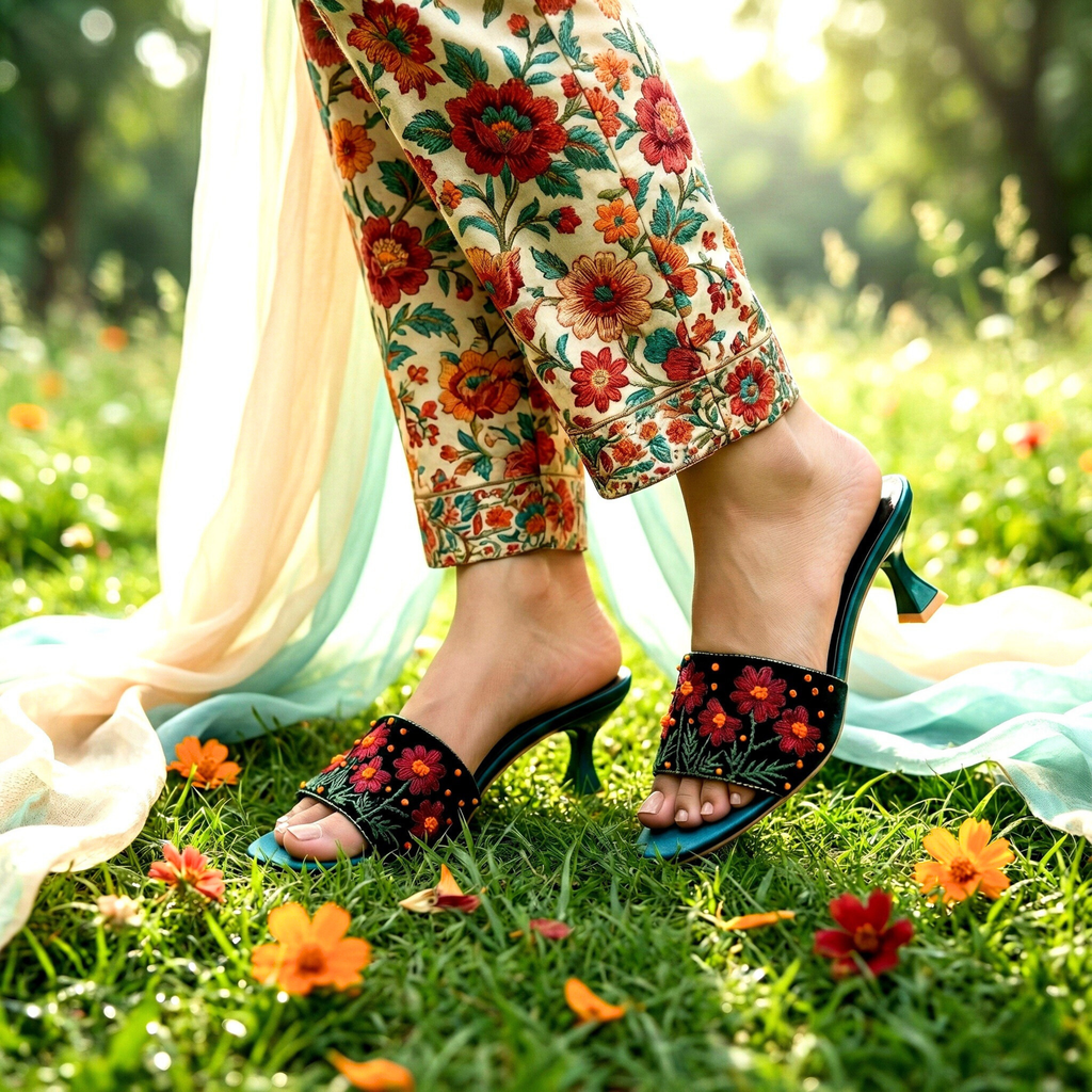 EMBROIDERED BLACK HEELS 519 ML