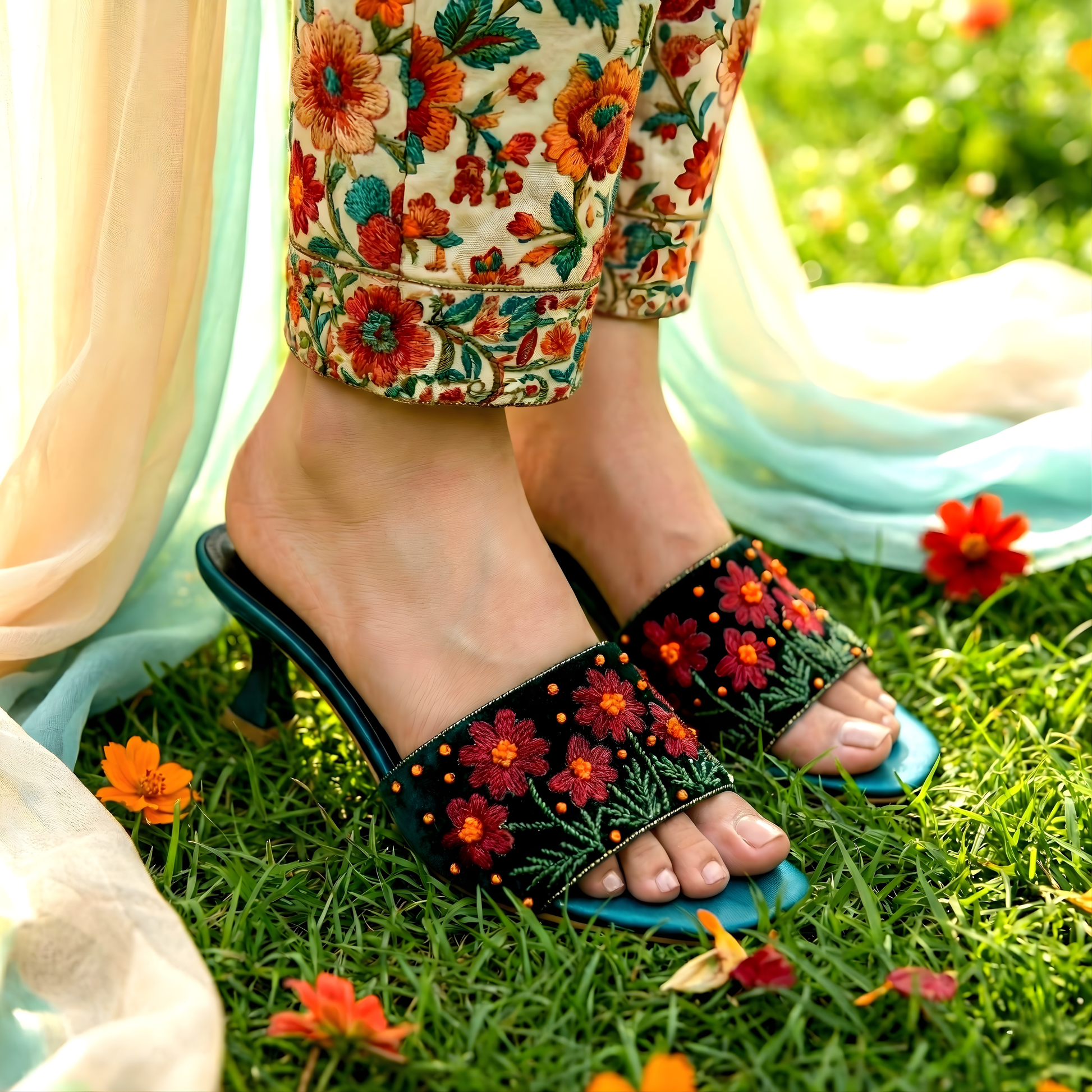 EMBROIDERED BLACK HEELS 519 ML