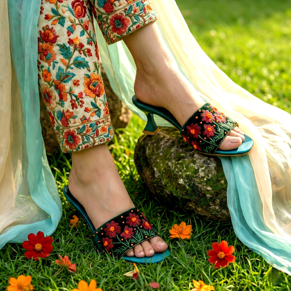 EMBROIDERED BLACK HEELS 519 ML