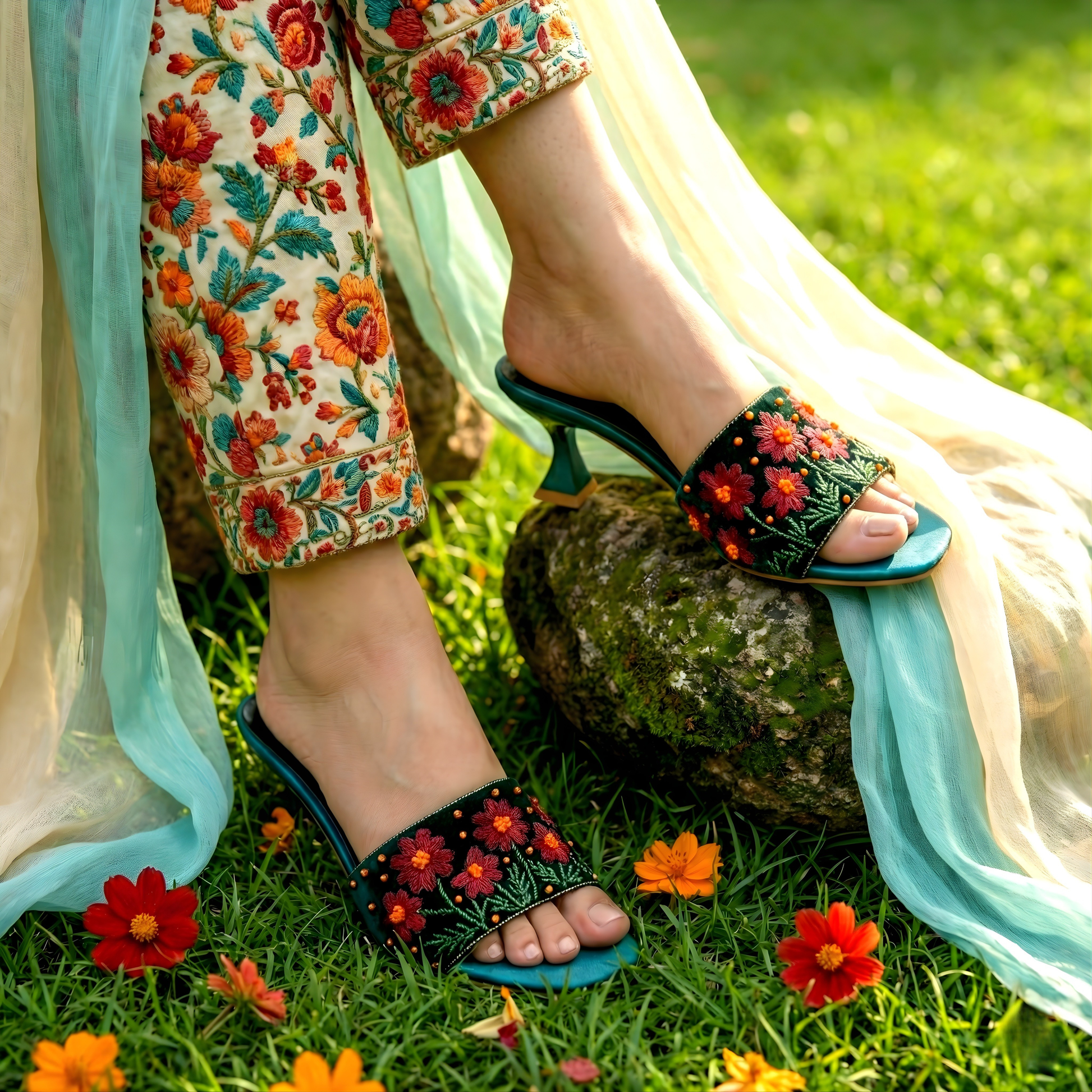 EMBROIDERED BLACK HEELS 519 ML