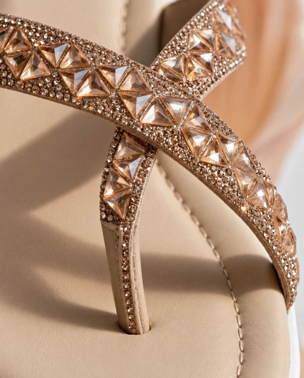 Rose gold crystal cross straps close-up 5897 G - Sawa.pk