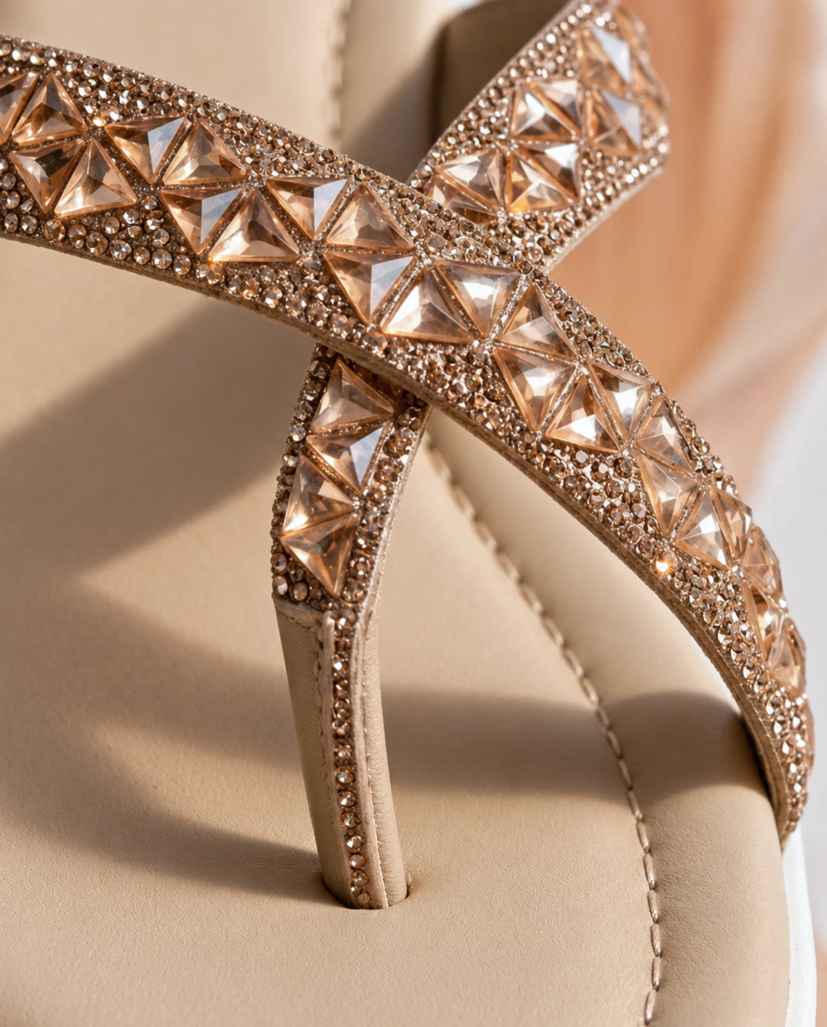 Rose gold crystal cross straps close-up 5897 G - Sawa.pk