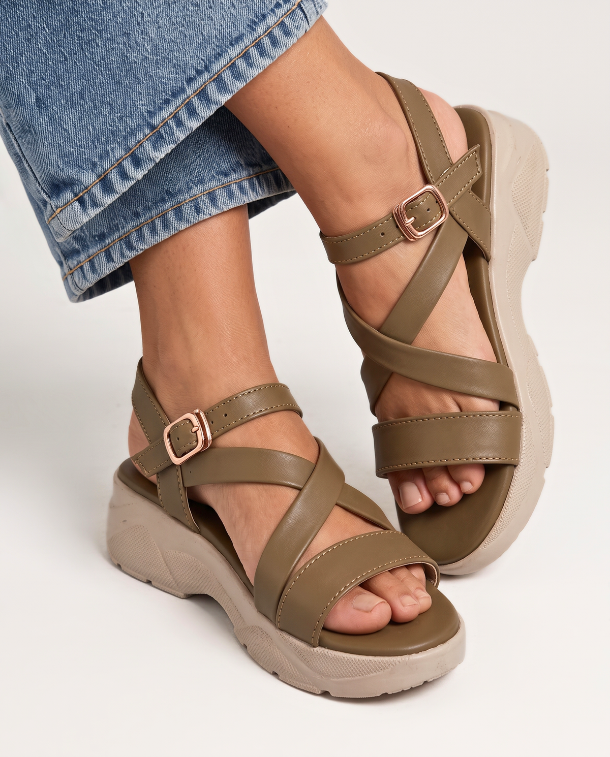 Tan Comfort Cross Sandals 1001 Br