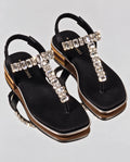 Black crystal T-strap flat sandals 6132 BK pair - Sawa.pk
