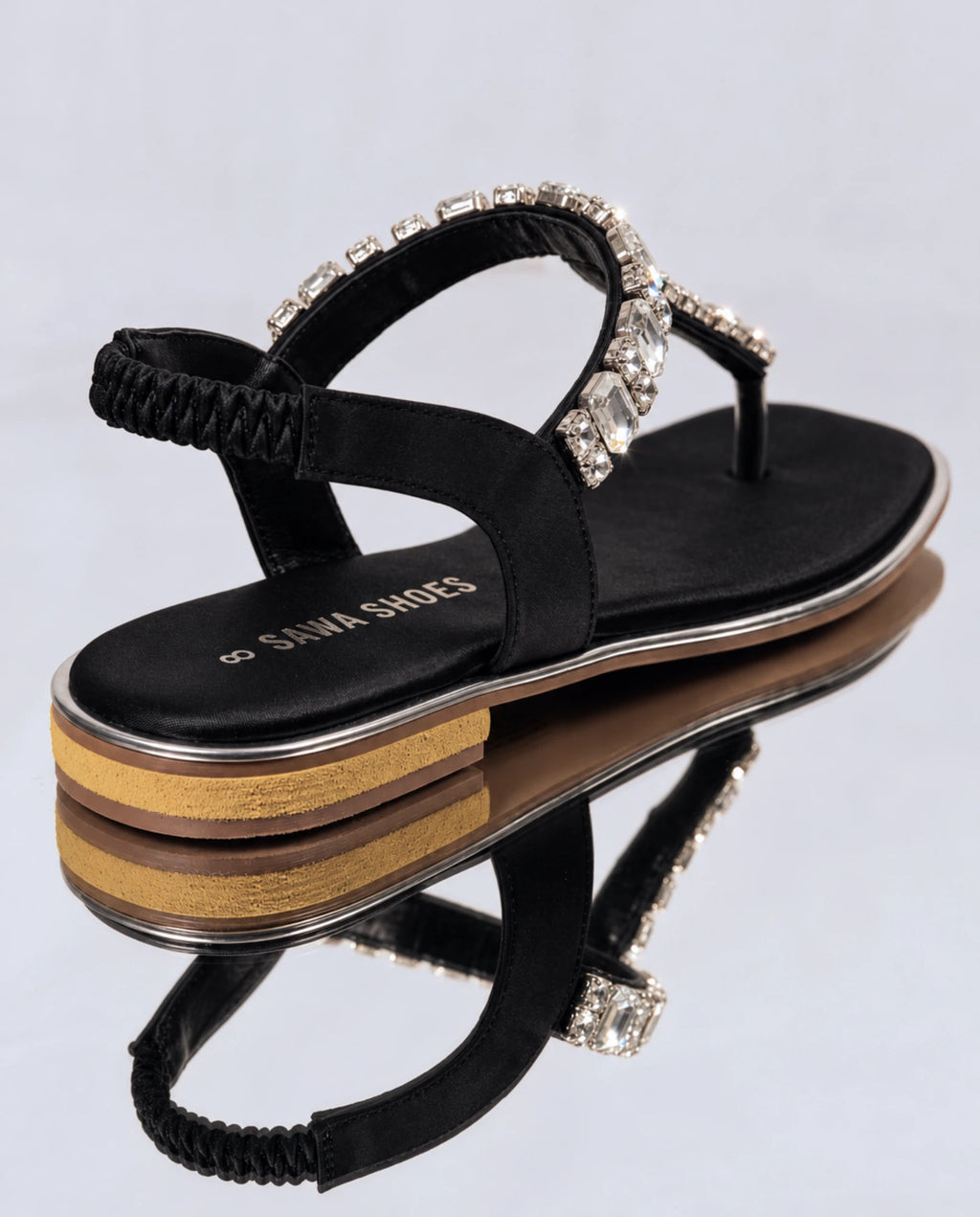 Crystal flat sandal 6132 BK with elastic back strap - Sawa.pk