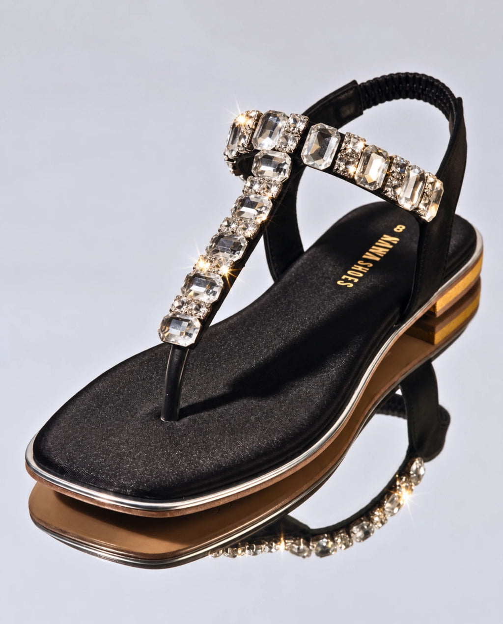 Black satin crystal T-strap sandal 6132 BK side view - Sawa.pk