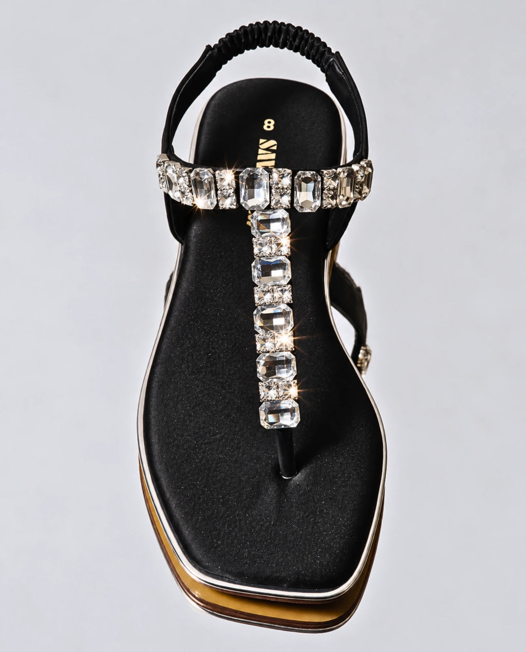 Crystal T-strap flat sandal 6132 BK top view - Sawa.pk