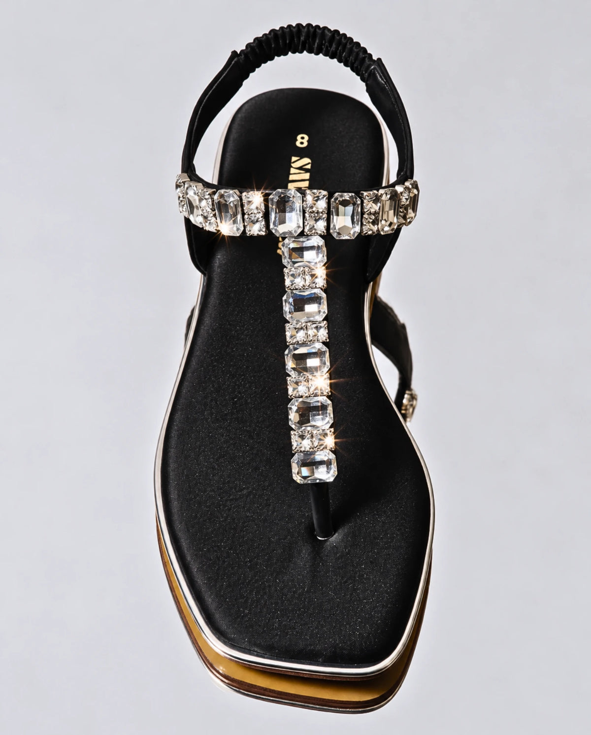 Crystal T-strap flat sandal 6132 BK top view - Sawa.pk