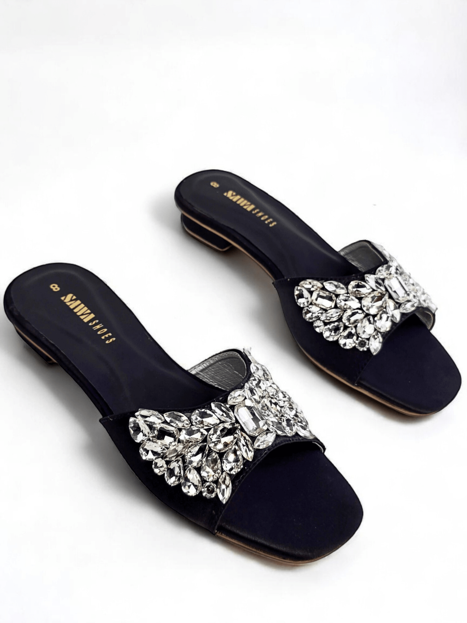 Metallic Gold Jewel Slides 613 G - Sawa.pkWomen footwear shoes affordable