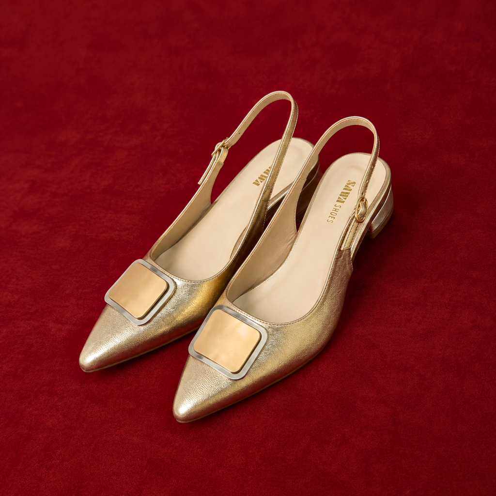 Gold Buckle Slingback Flats