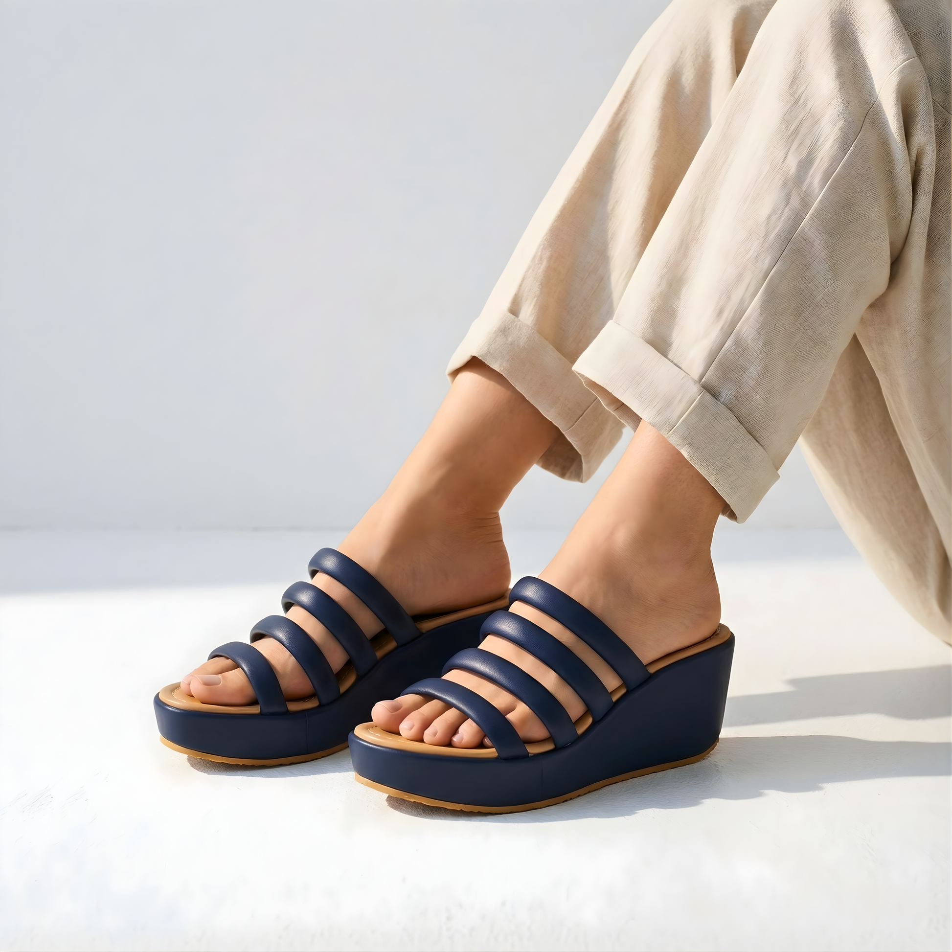 NAVY PADDED WEDGES 728 BL