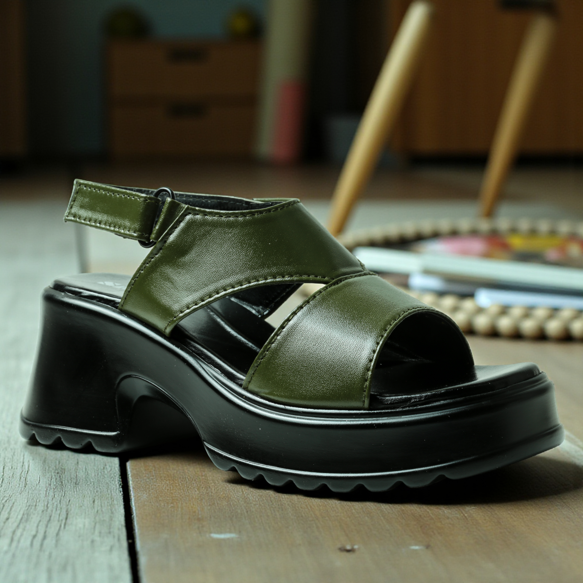 GREEN BLOCK HEELS  730 GN