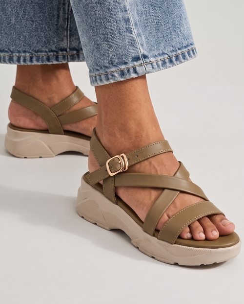 Tan Comfort Cross Sandals 1001 BR – ladies sandals, Sawa.pk