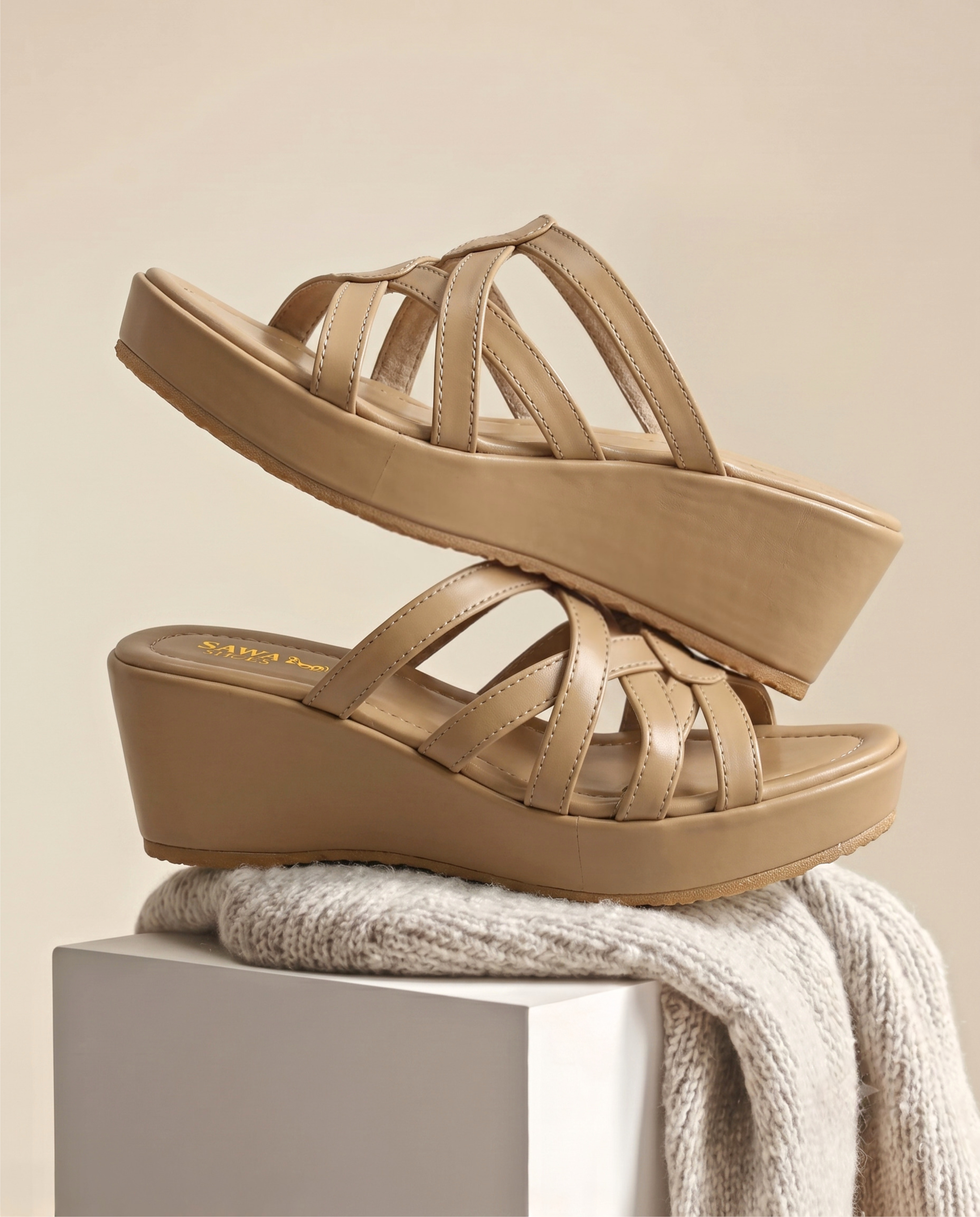 Plush Strappy Wedge Slides 720 F
