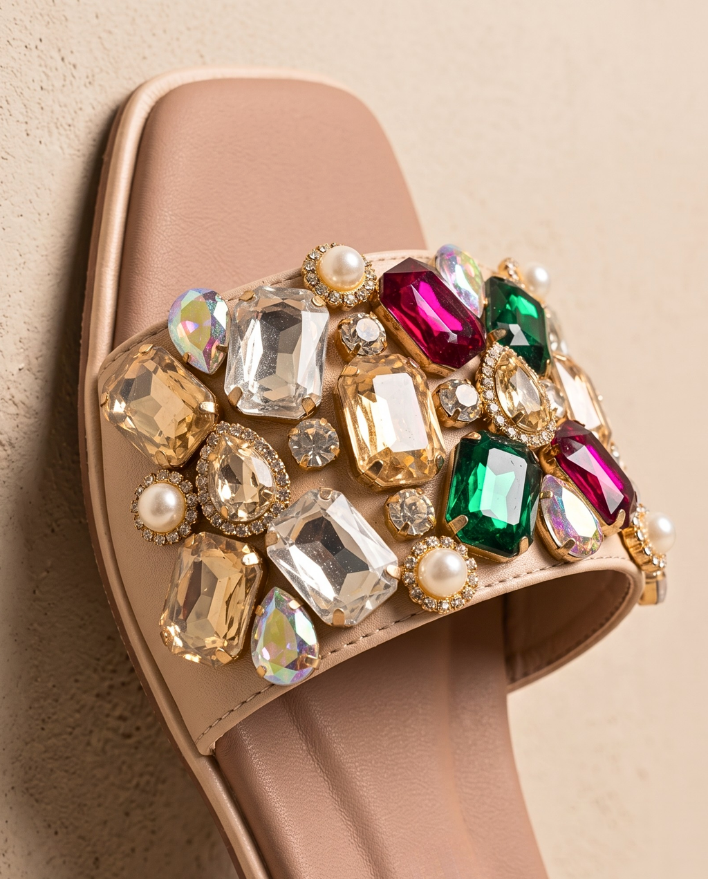 Jeweled Nude Slide Sandals 600 ML