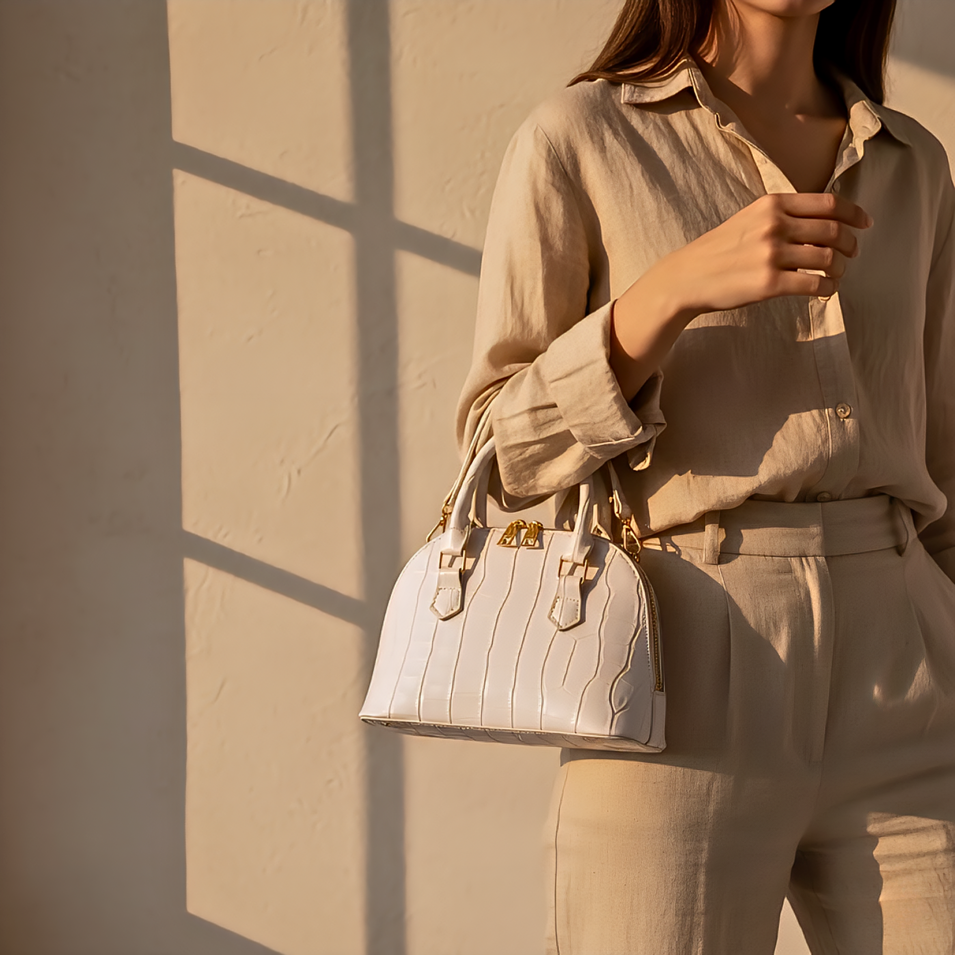 ART15 BEIGE CROCODILE HANDBAG