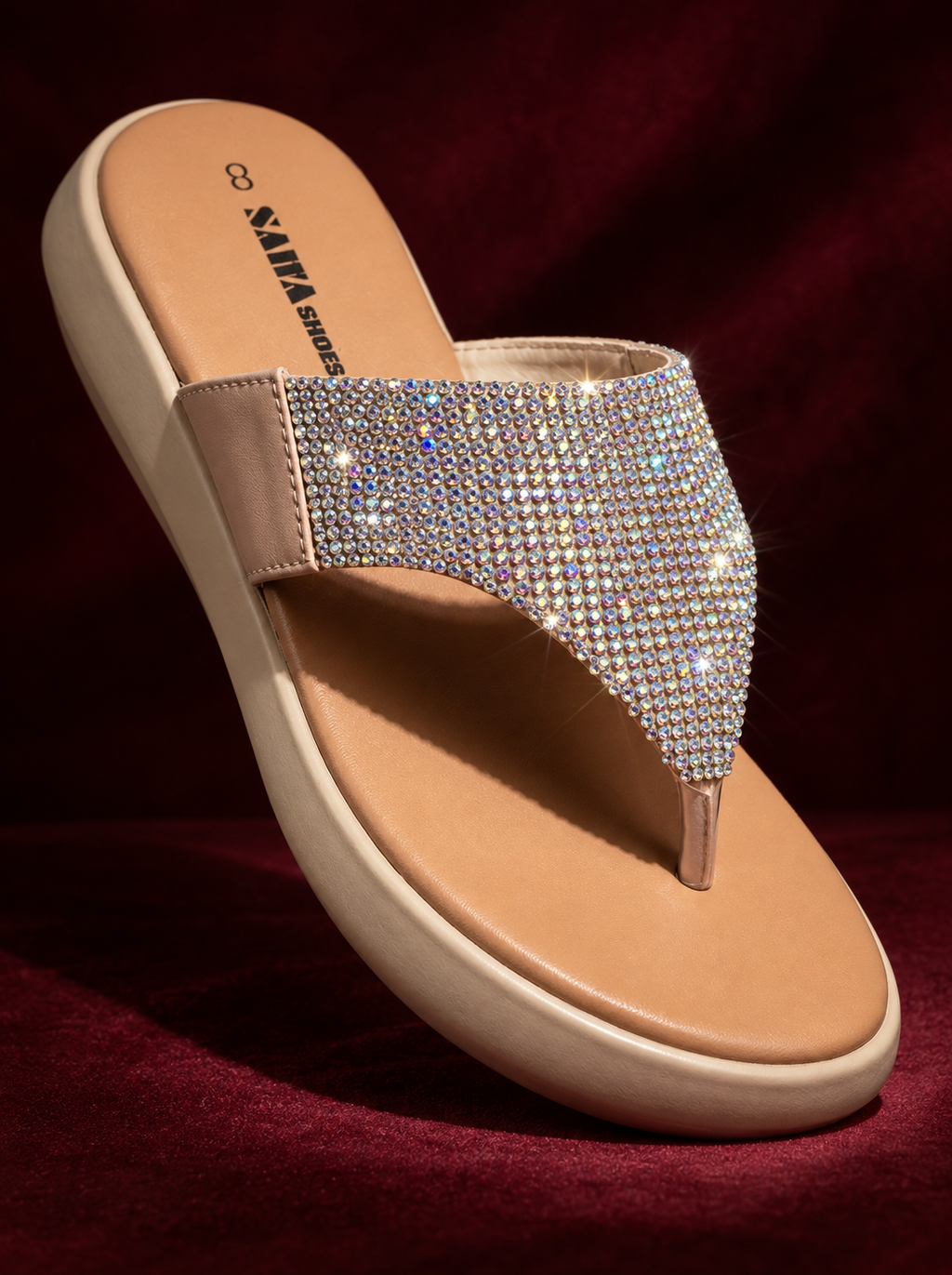 Nude Rhinestone Thong Slides 4747G