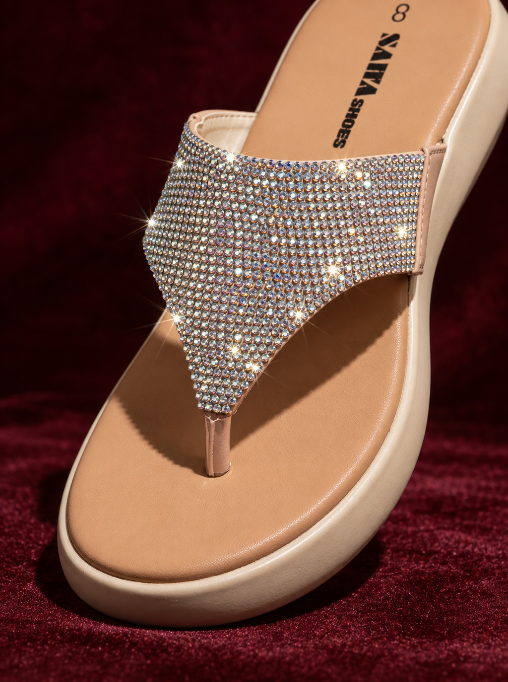 Nude Rhinestone Thong Slides 4747G