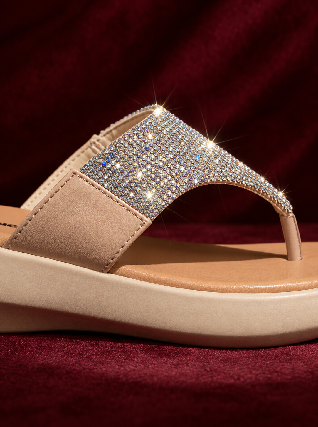 Nude Rhinestone Thong Slides 4747G