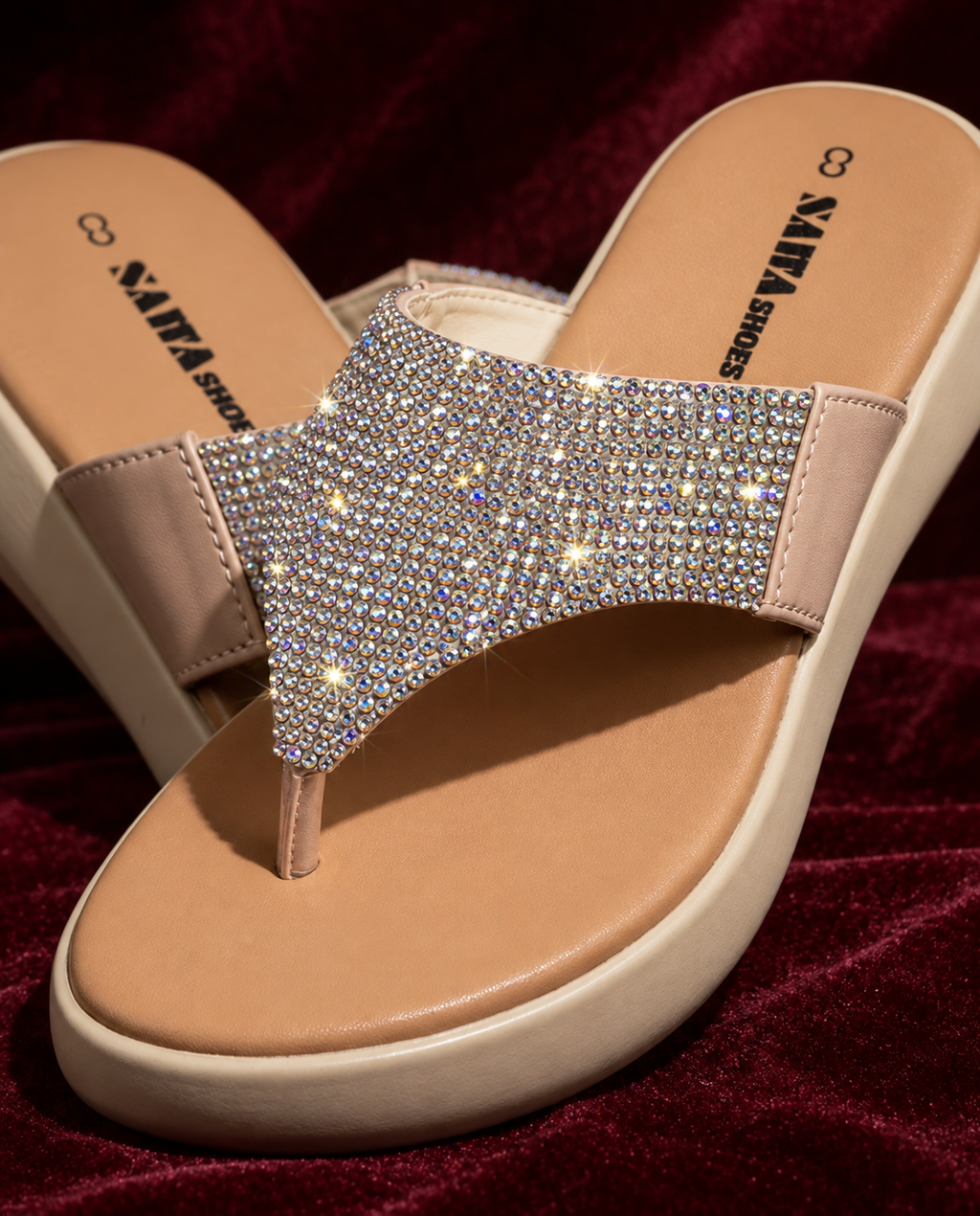 Nude Rhinestone Thong Slides 4747G