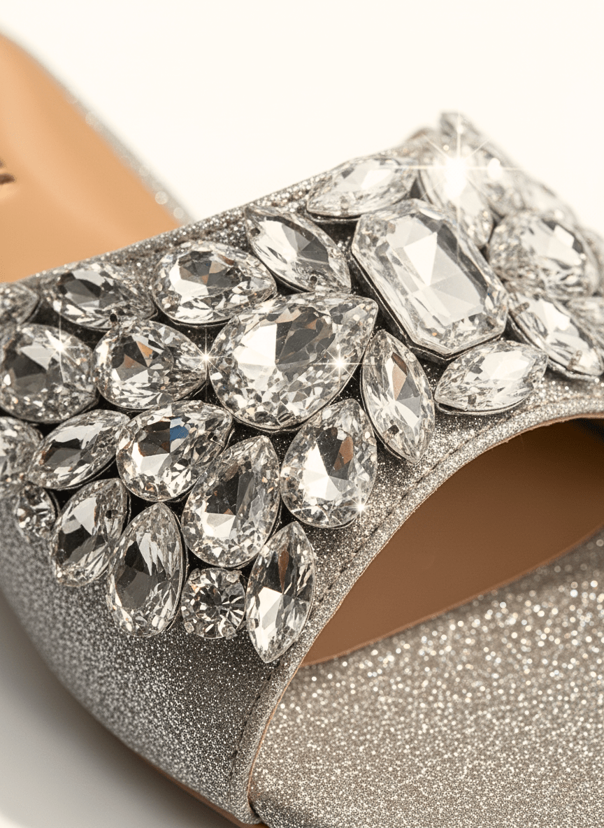 Metallic Gold Jewel Slides 613 G - Sawa.pkWomen footwear shoes affordable