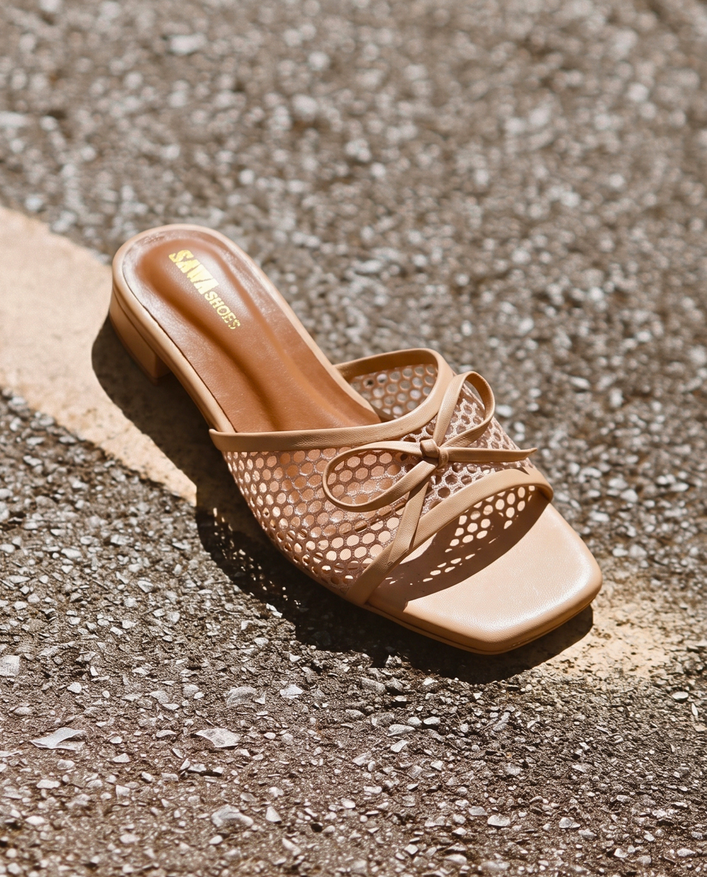 Nude Open-Toe Mesh Bow Mules 6221 F