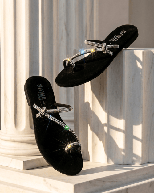 Crystal-Embellished Knot Slides 318 BK - Sawa.pkWomen footwear shoes affordable