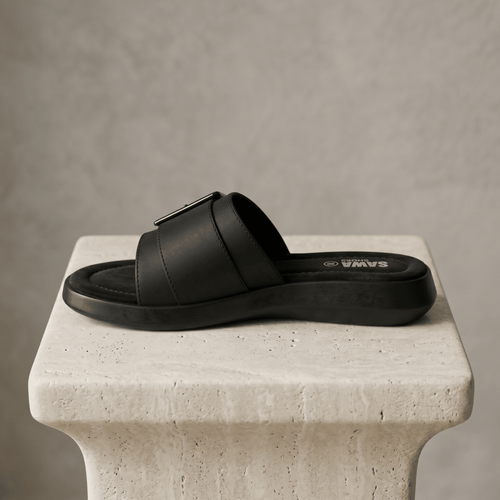 Monochrome Buckle Cushion Slides 451 BK - Sawa.pkWomen footwear shoes affordable