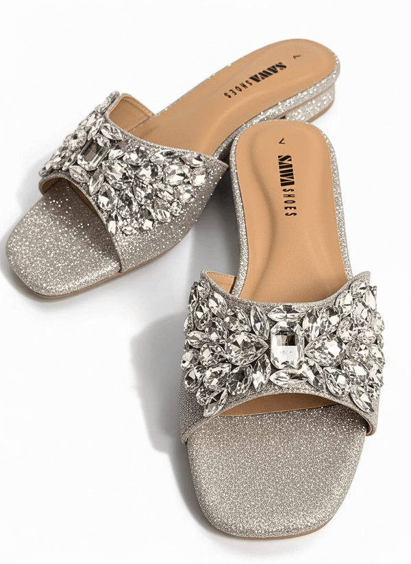 Metallic Gold Jewel Slides 613 G - Sawa.pkWomen footwear shoes affordable