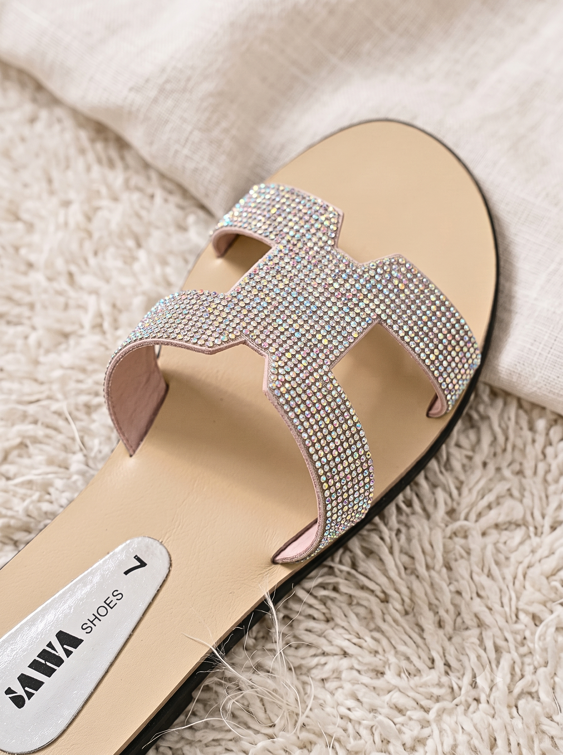 Champagne Rhinestone H Slides 314 G