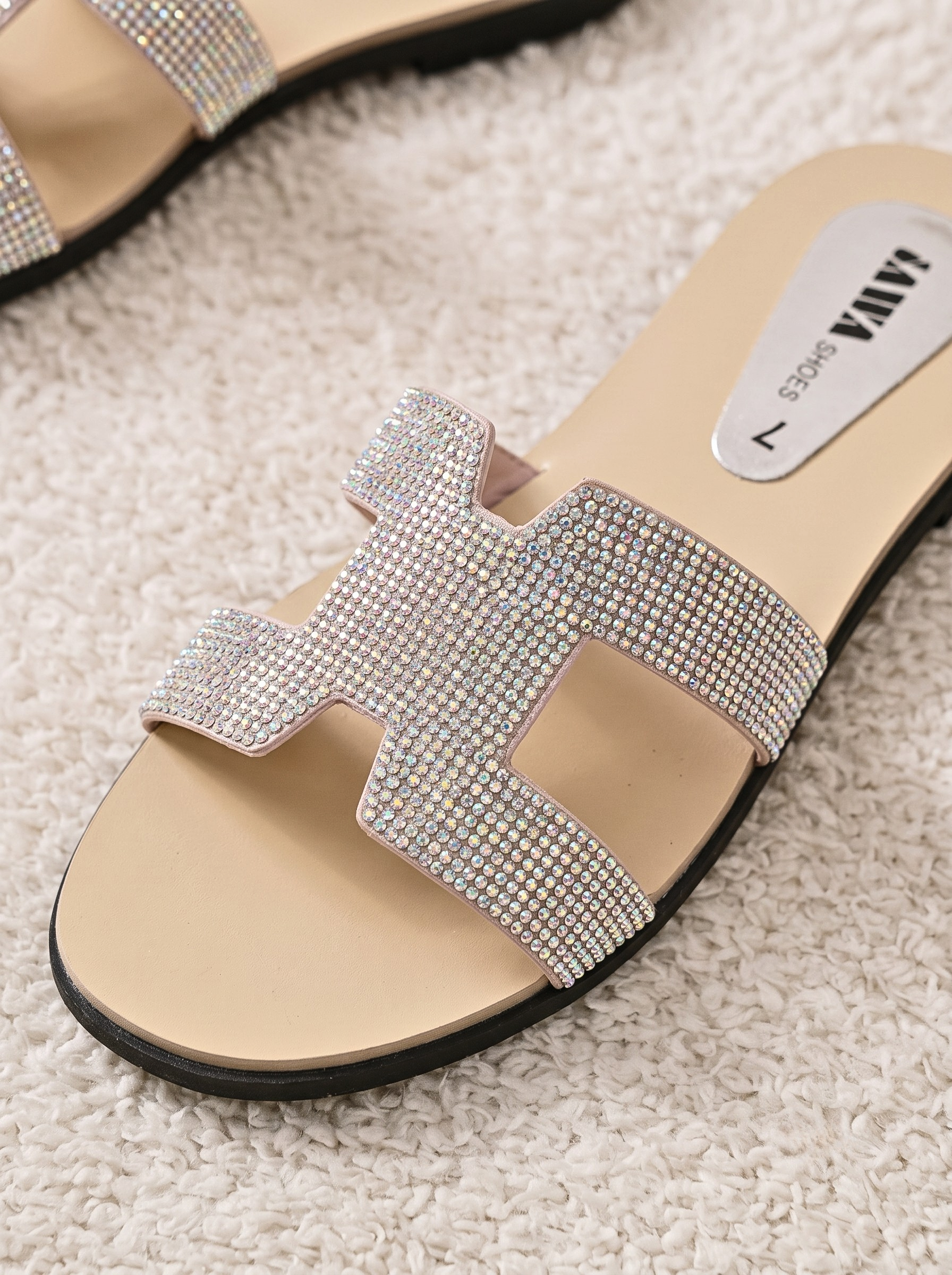 Champagne Rhinestone H Slides 314 G