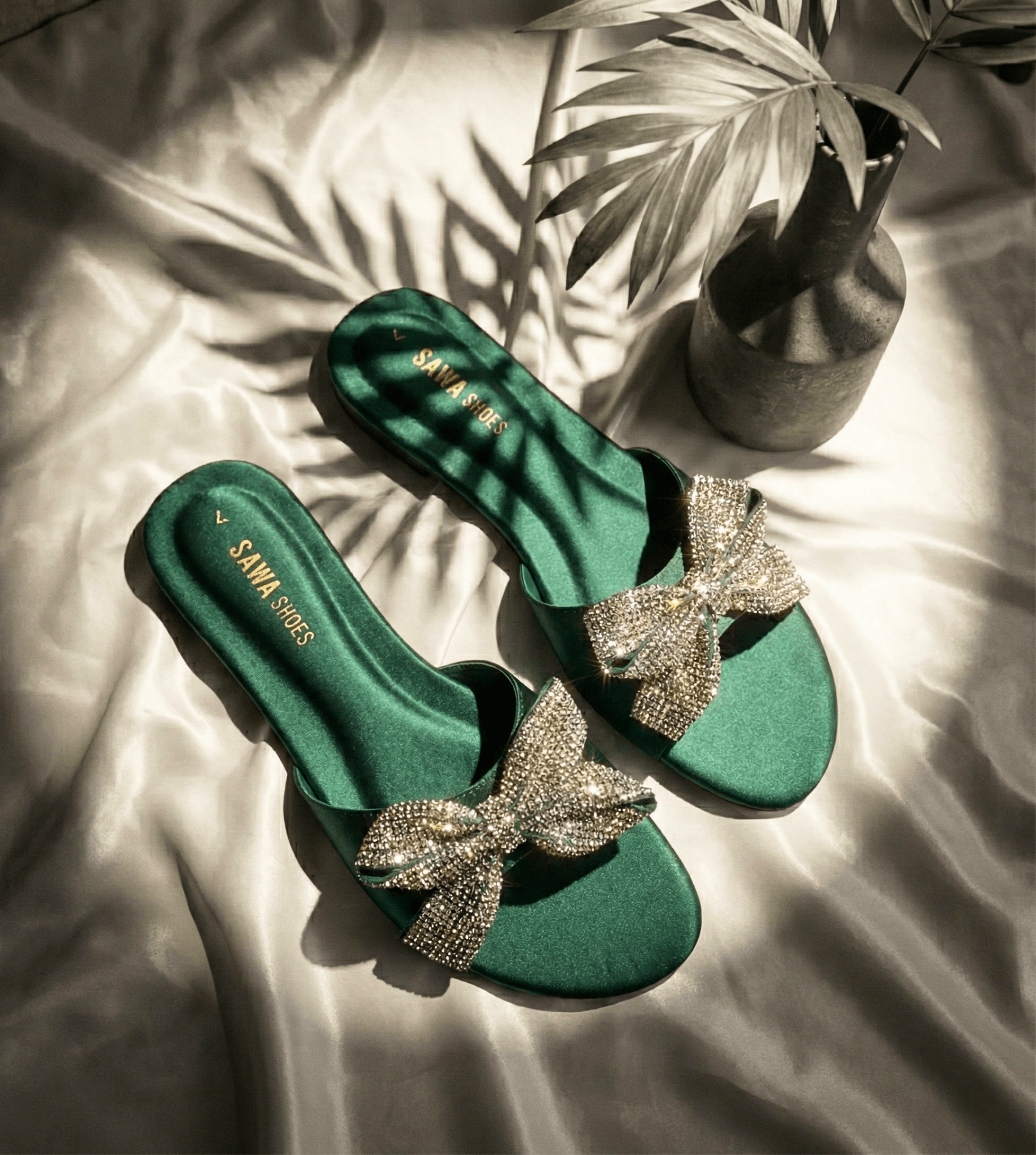 Emerald Crystal Bow Slides 620 GN - Sawa.pkWomen footwear shoes affordable