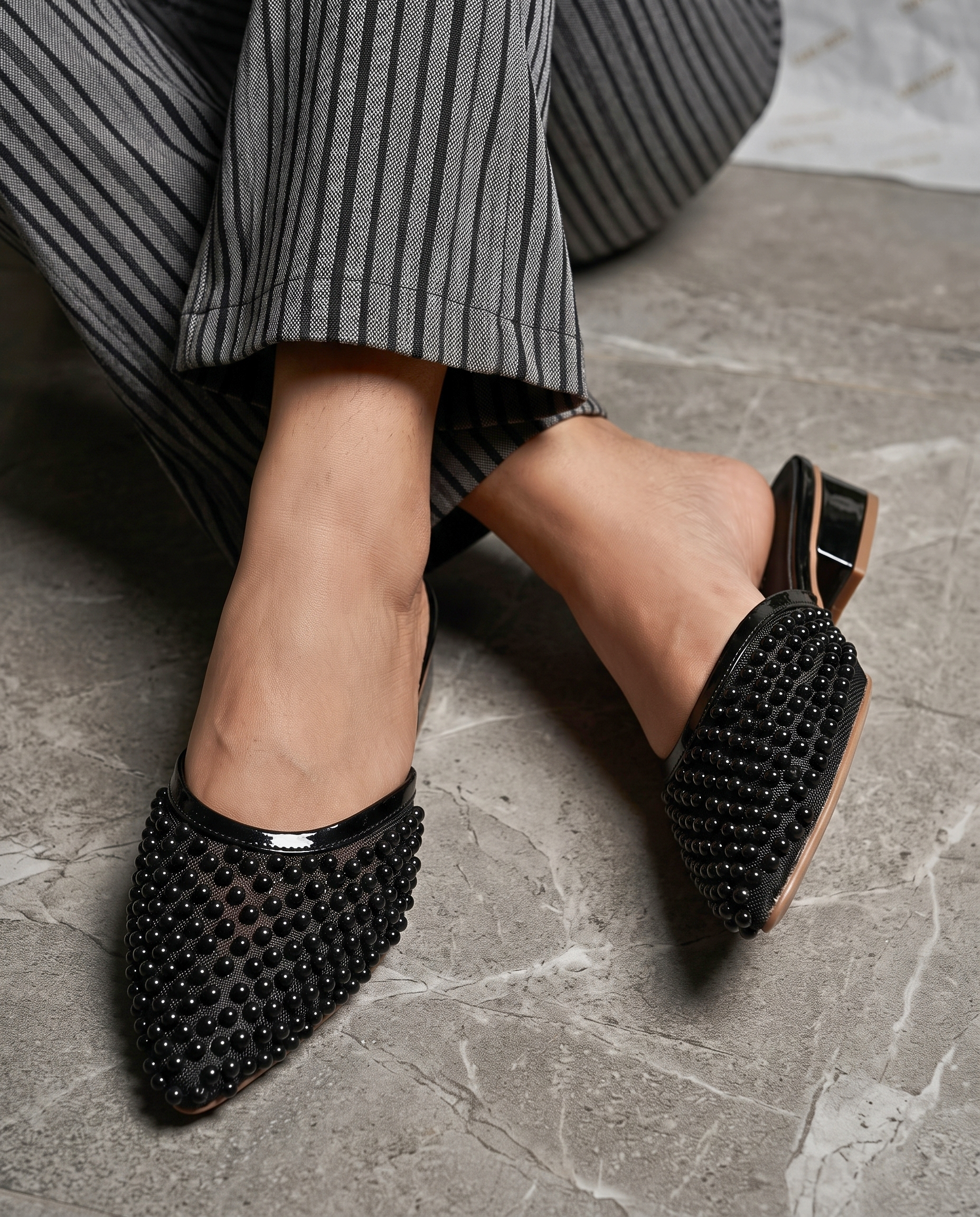 Pearl Embellished Mule Heels 900 BK