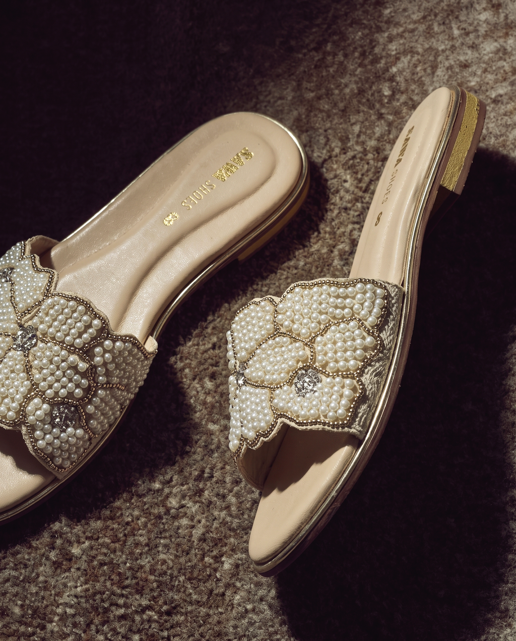 Pearl Floral Flat Slides 6000 F