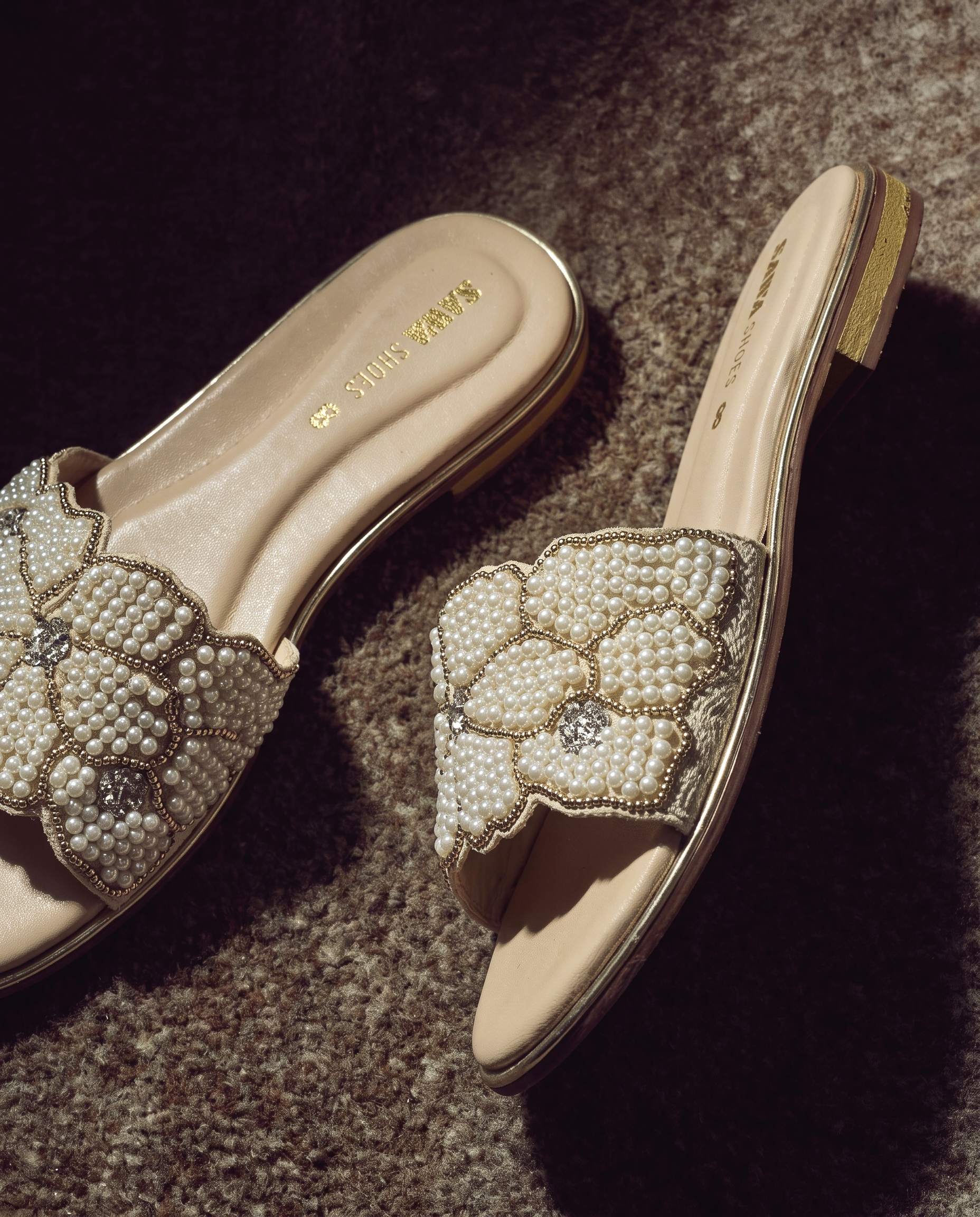 Pearl Floral Flat Slides 6000 F
