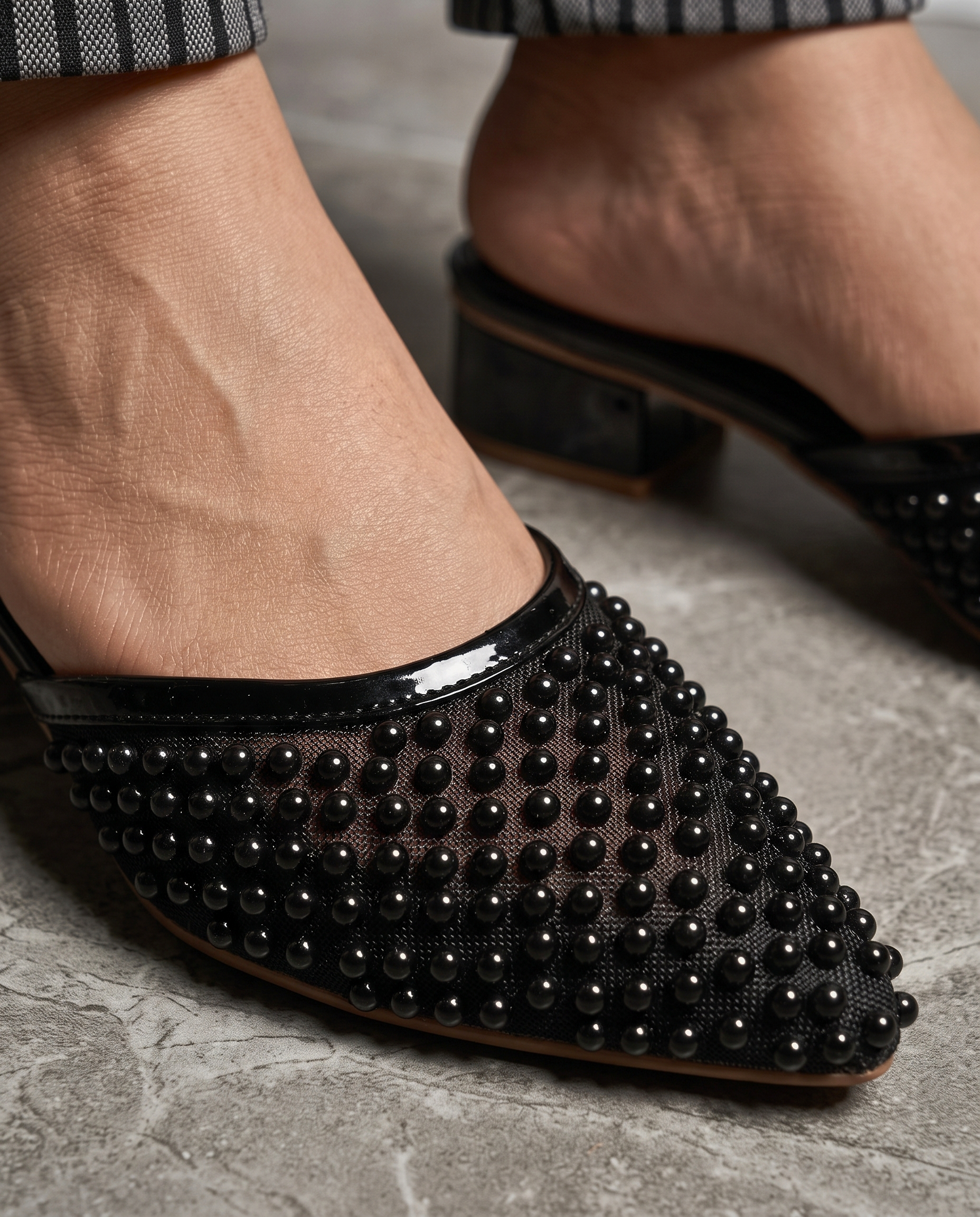 Pearl Embellished Mule Heels 900 BK