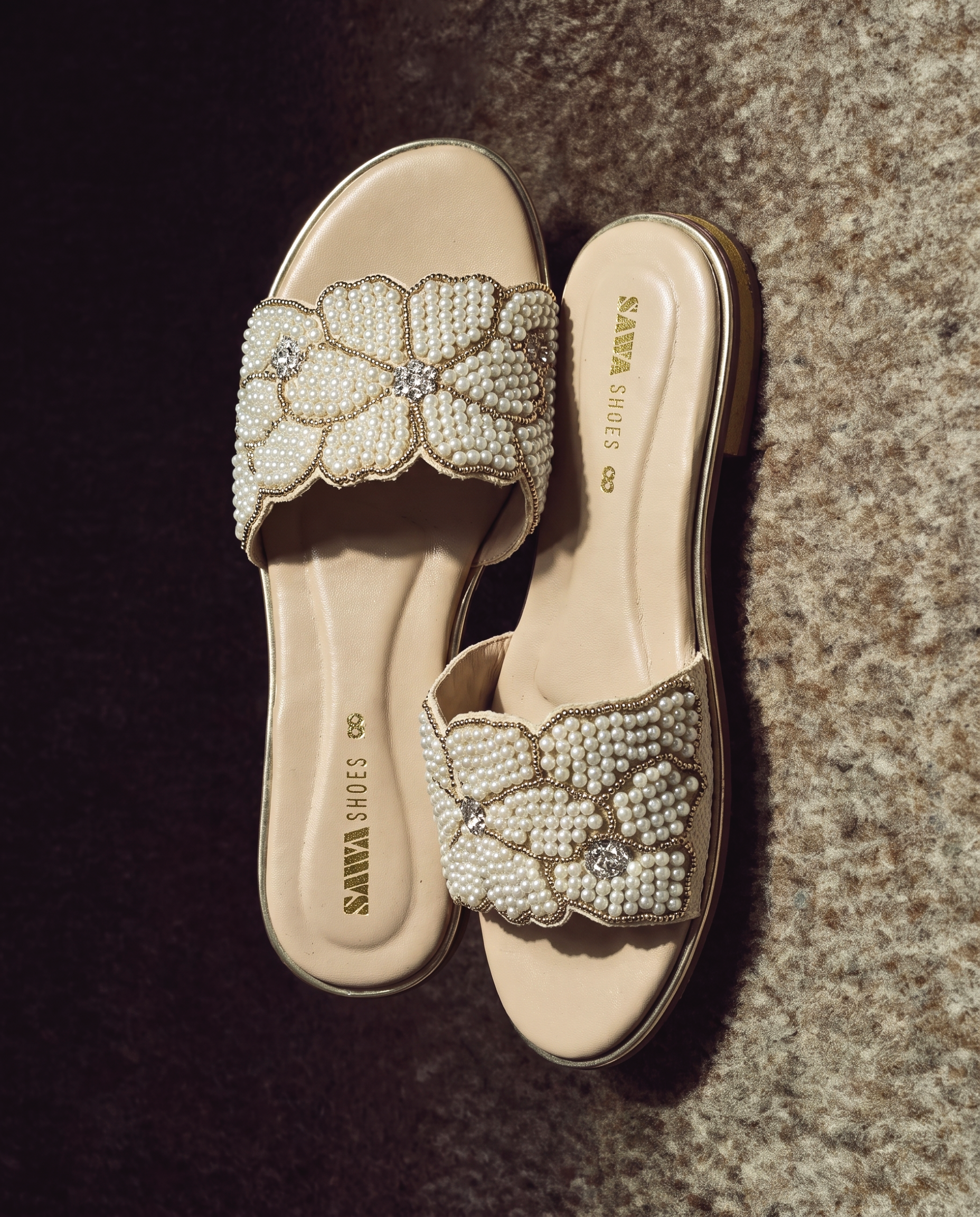 Pearl Floral Flat Slides 6000 F